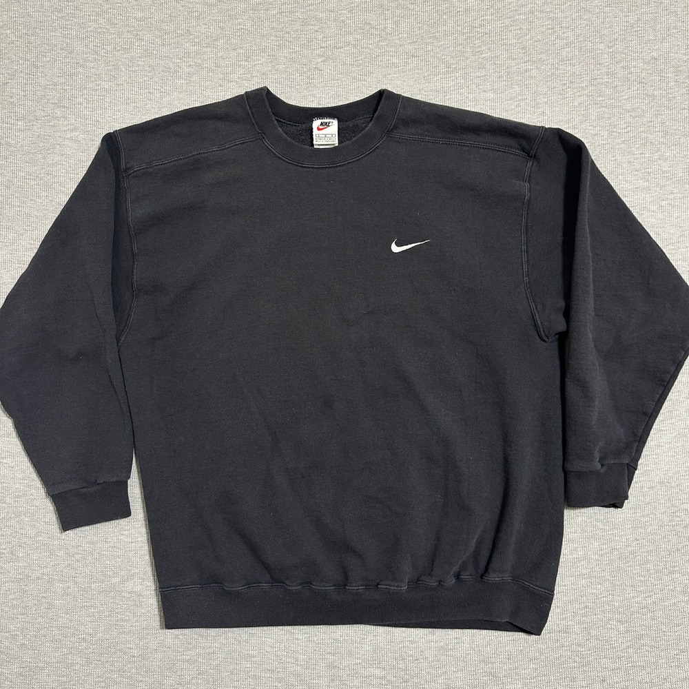 Vintage 90s Nike Embroidered Swoosh Crewneck Sweatshirt Black Mens Large